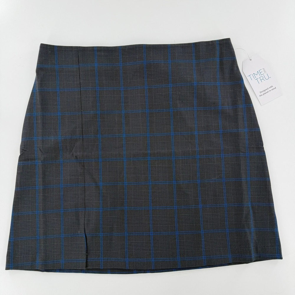 Time and Tru Plaid Mini Skirt Modern Women Size S 4-6 Gray Blue Glen Check NWT